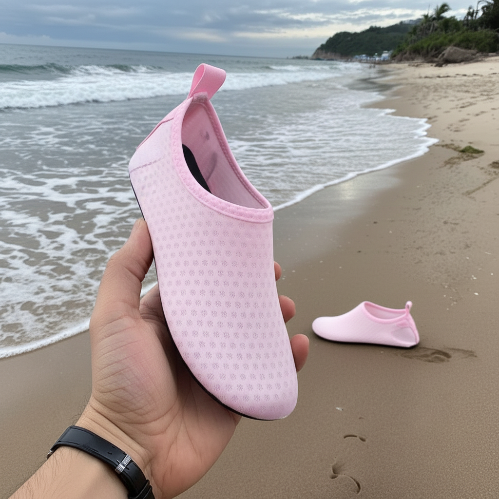Quick Dry Slip On Aqua Shoes For Swimming And Water Activities in Light Pink - Top View