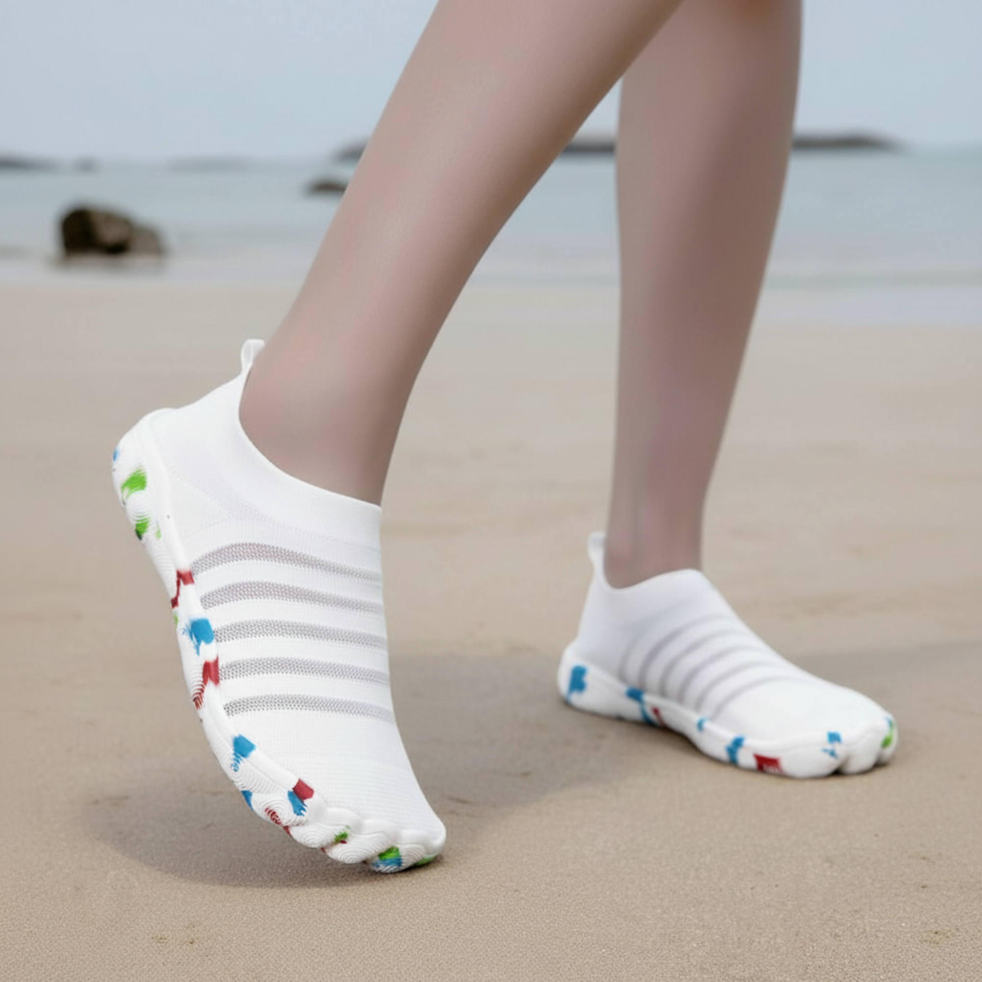 Flexible Quick Dry Lightweight Barefoot Aqua Socks in White - Material Close-Up