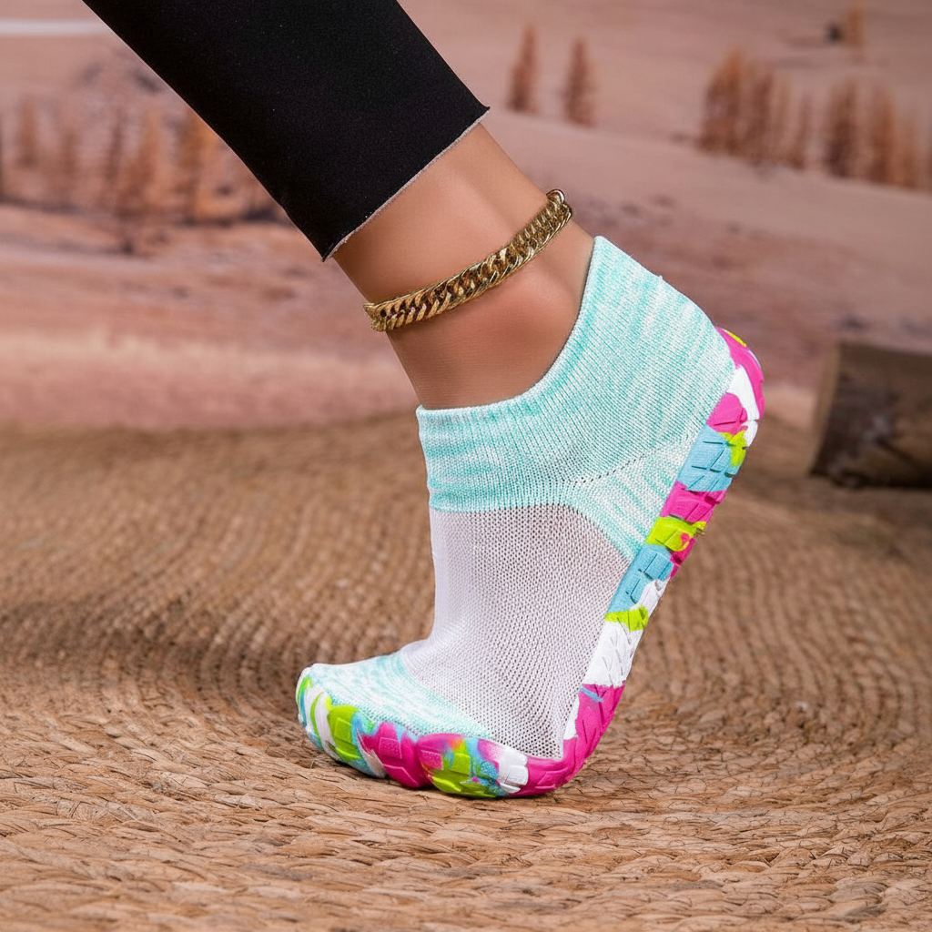 Non Slip Quick Dry Barefoot Aqua Shoes For Women in Yellow - On-Foot View