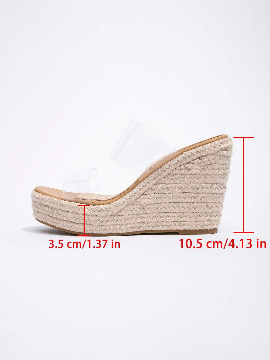 New Fashion Transparent Wedge Sandals, Woven Platform Thick Bottom Super High Heel Strap Mule Shoes, Bohemian Style Vacation Wedge Sandals,Spring Summer Outfits - Clear - View 8
