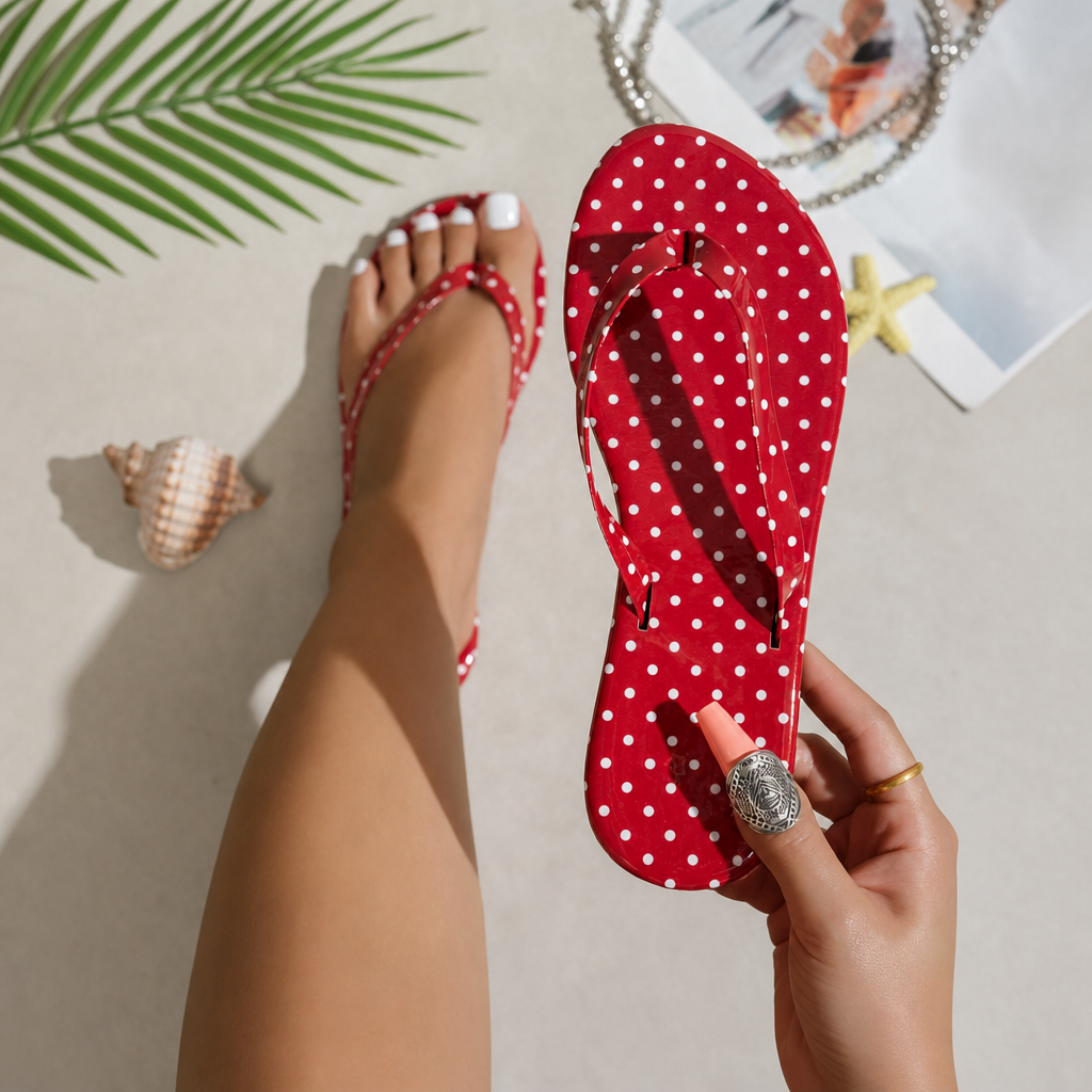 Polka Dot Flat Thong Sandals for Summer and Beach Wear