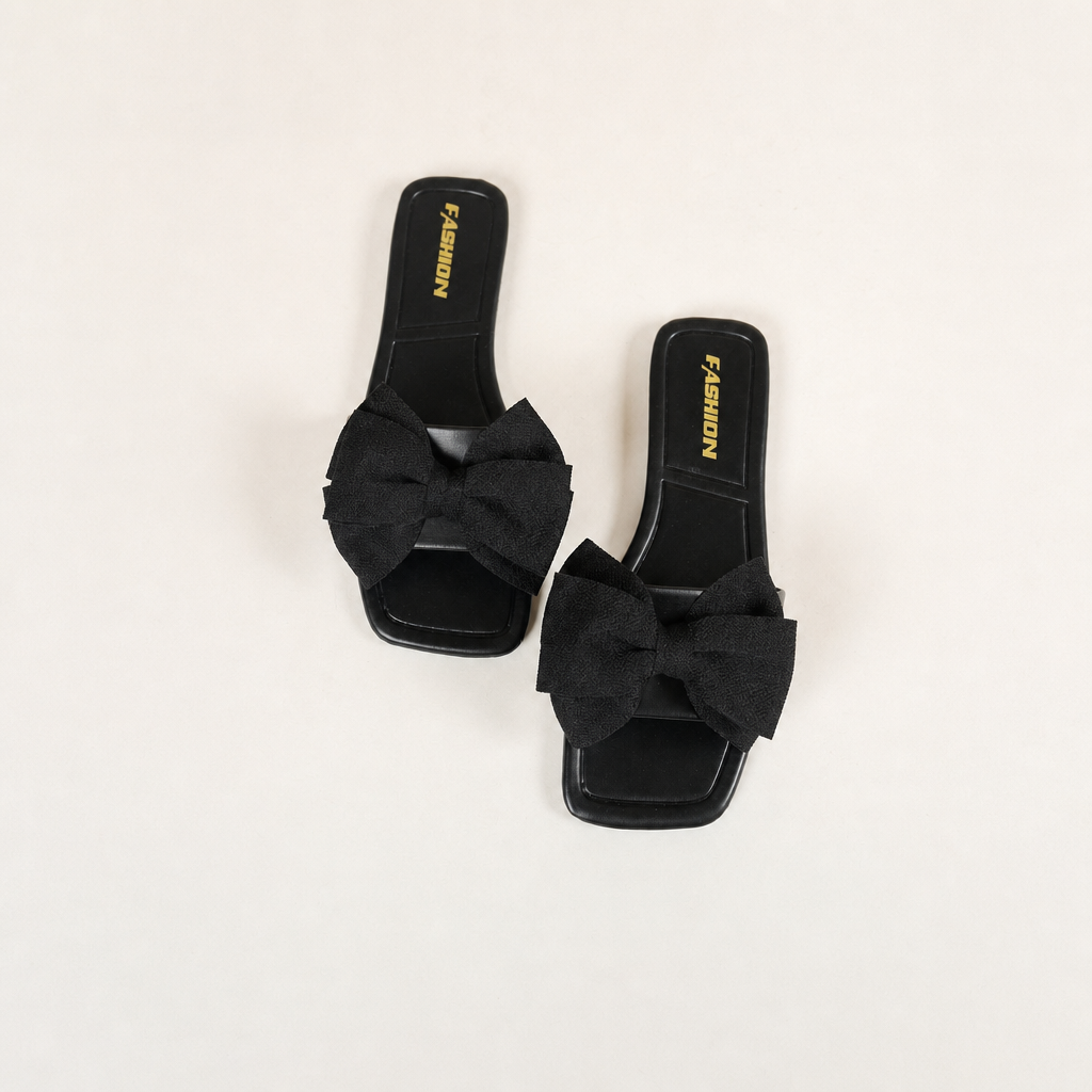 Bow Knot Square Toe Flat Slide Sandals for Women