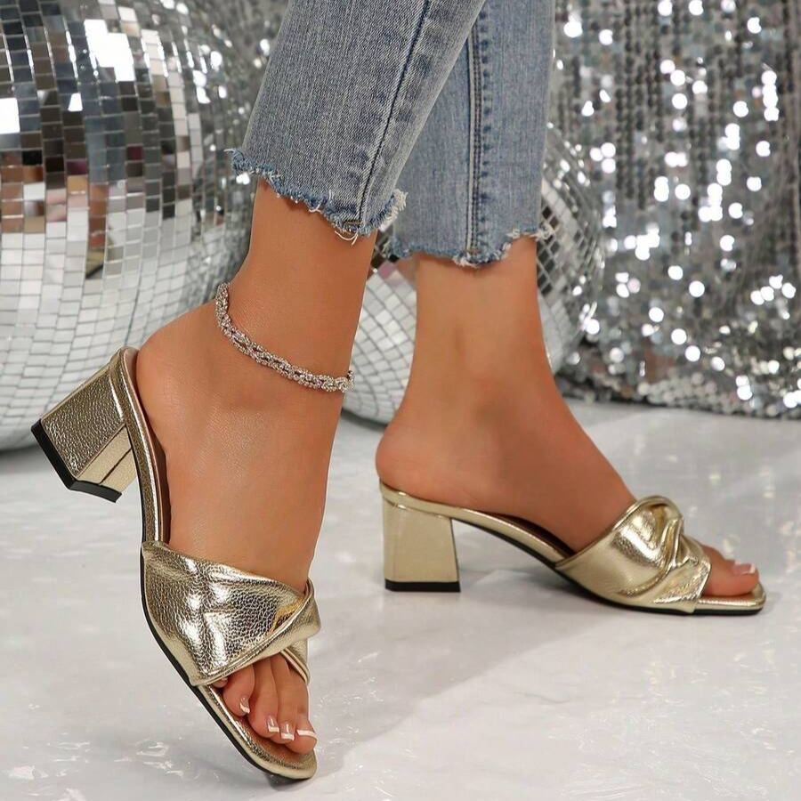 Twist Knot Block Mid Heel Sandals in Charcoal - Interior View