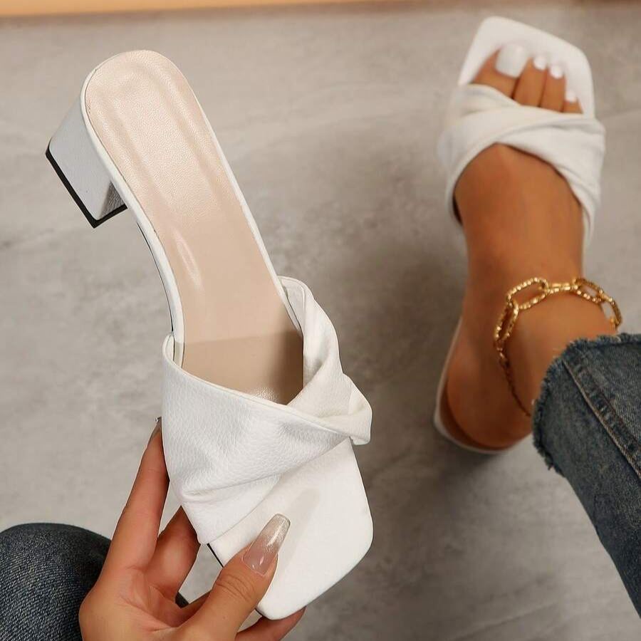 Twist Knot Block Mid Heel Sandals in Black - Strap Detail