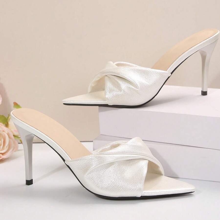 Twist Knot Block Mid Heel Sandals in Beige - Texture Detail