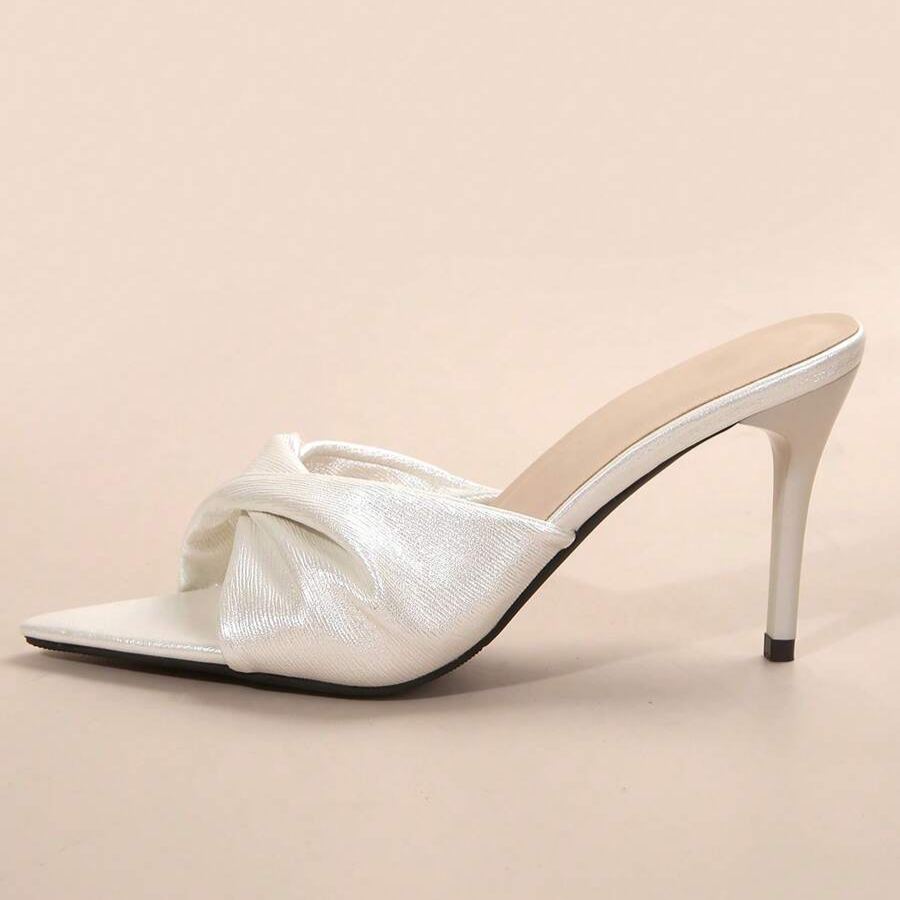 Twist Knot Block Mid Heel Sandals in Charcoal - Left Side