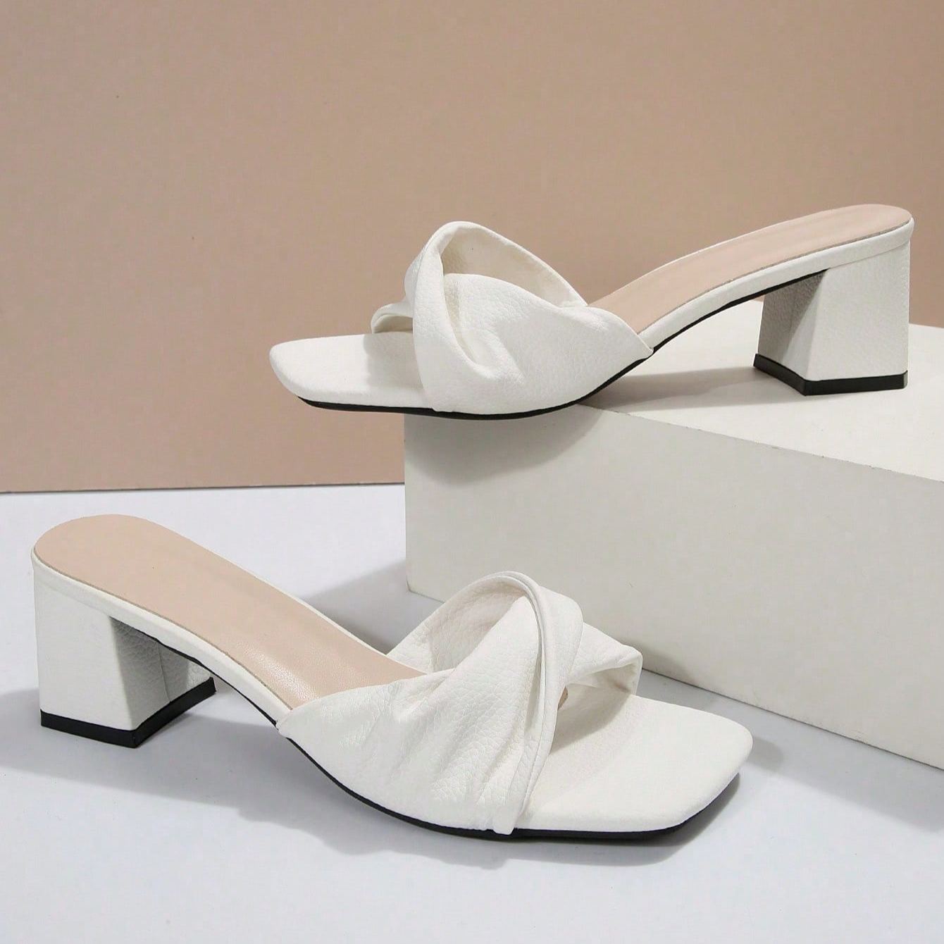 Twist Knot Block Mid Heel Sandals in Black - Material Close-Up