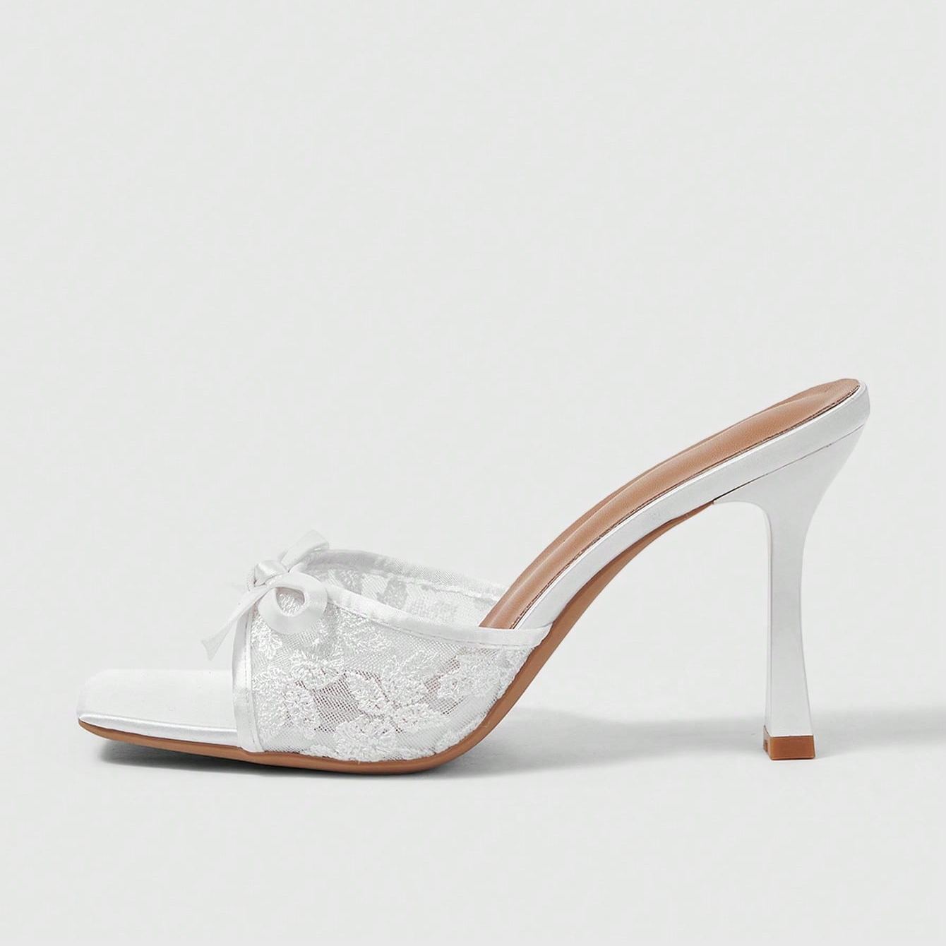 Stylish Lace Embroidery Mule Sandals With Bow Detail For Women in Maroon - Sole Detail