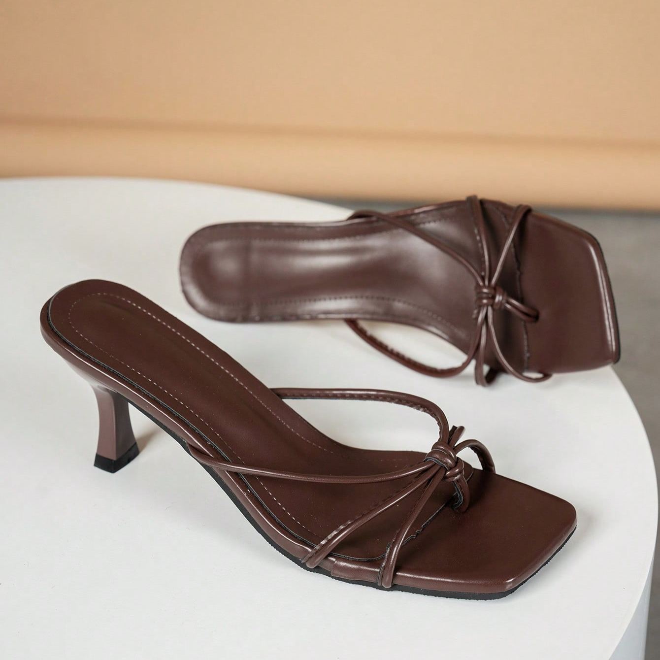 Stylish Criss Cross Strap Mule Slip On Sandals For Women in Brown - Side View