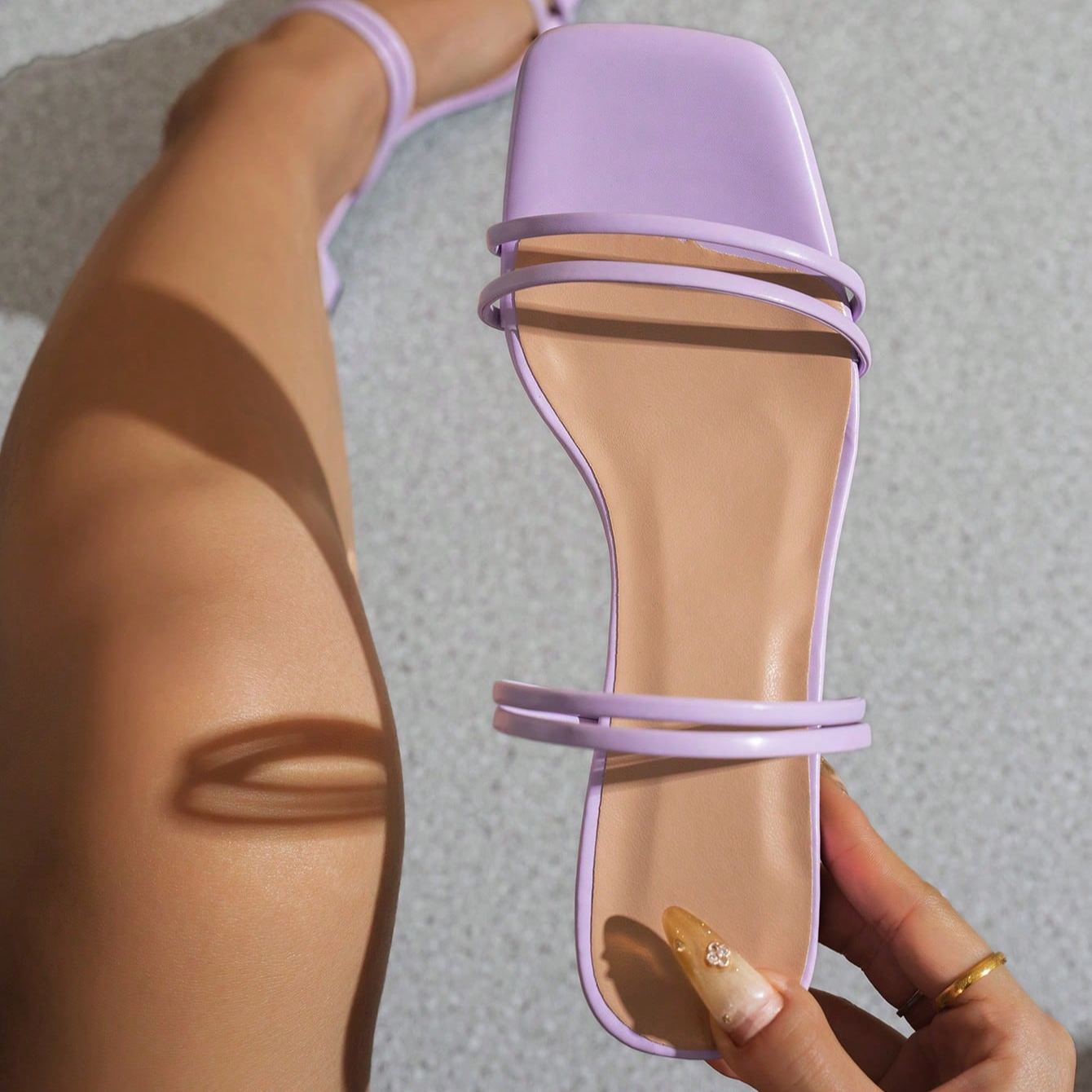 Stylish Minimal Strap Low Block Sandals For Casual Outfits in Purple - Back View