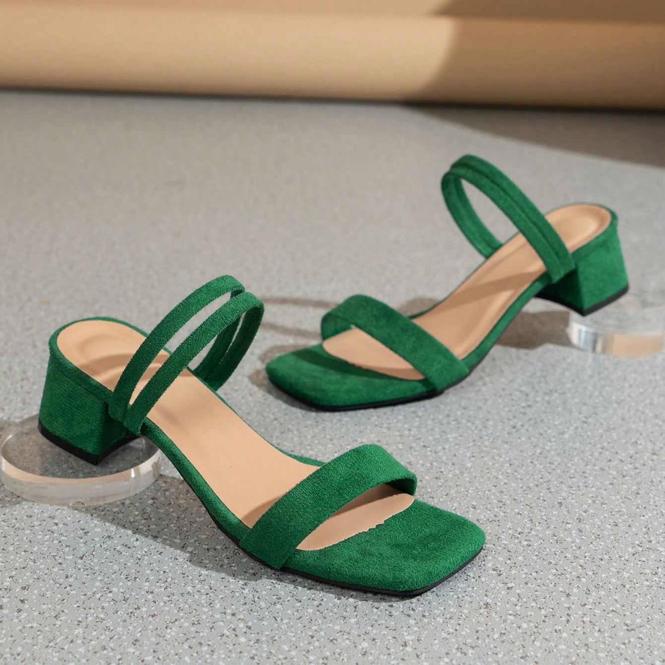 High Heel Thin Strap Chunky Mule Sandals in Brown - Side View