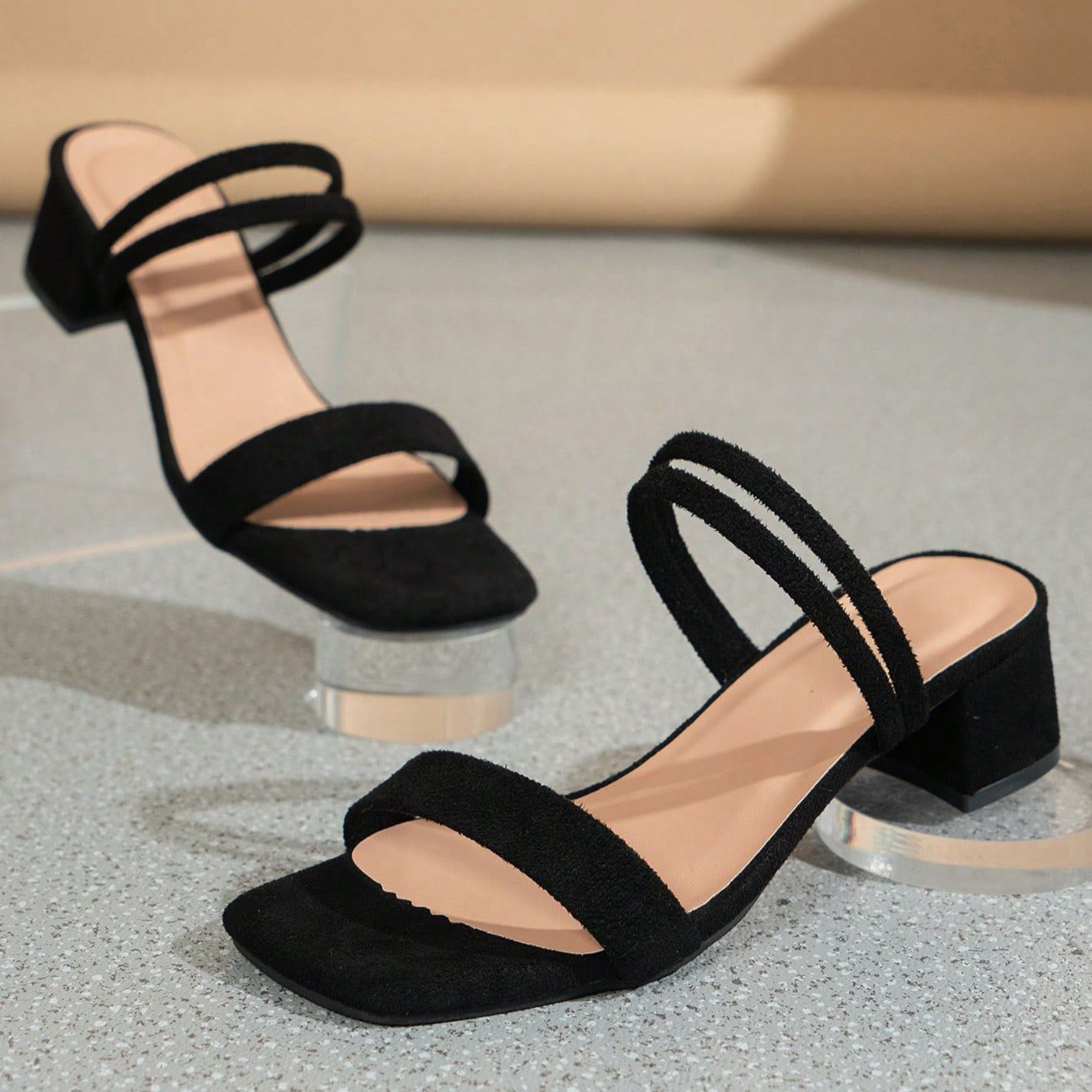 High Heel Thin Strap Chunky Mule Sandals in Red - Top View