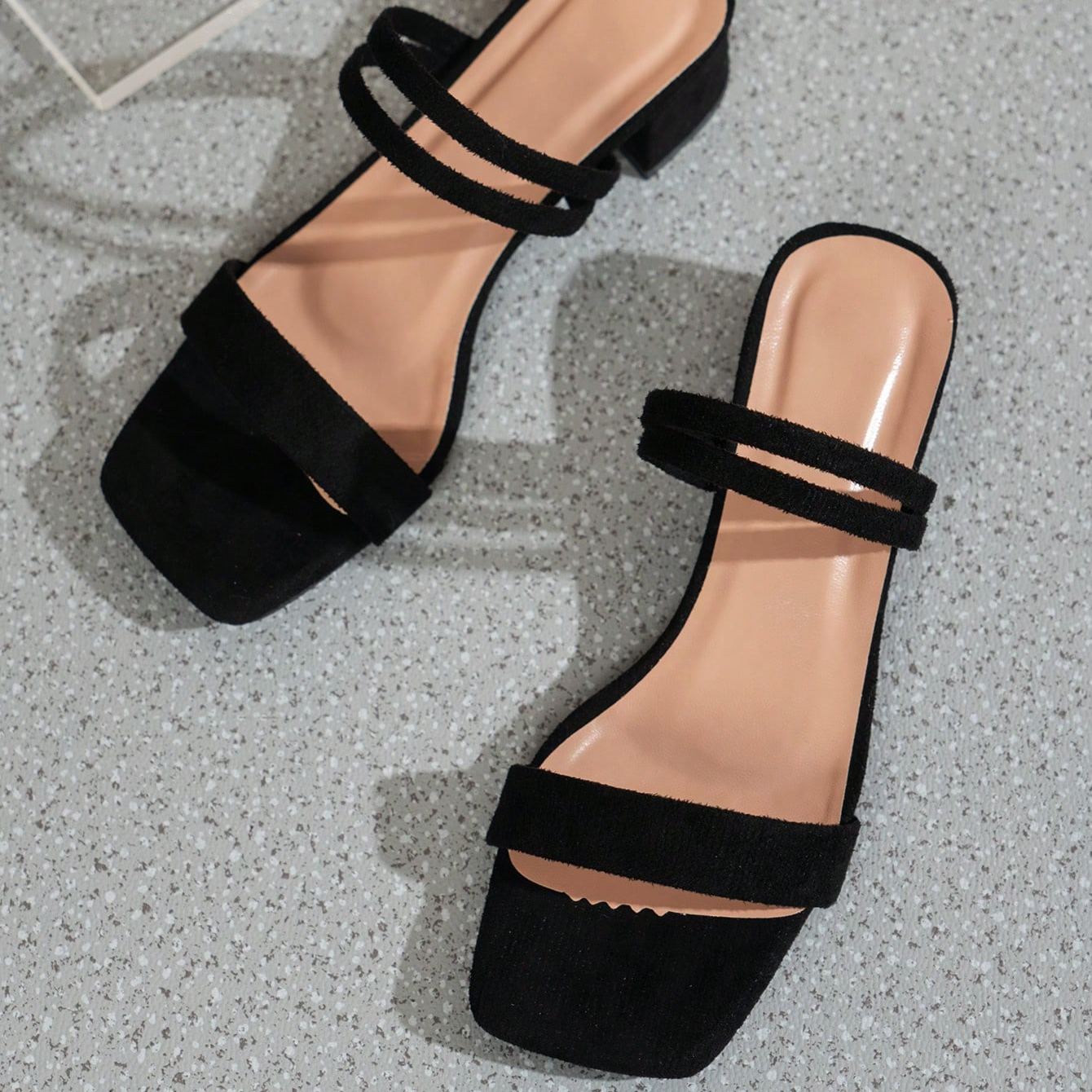 High Heel Thin Strap Chunky Mule Sandals in Red - Toe Detail