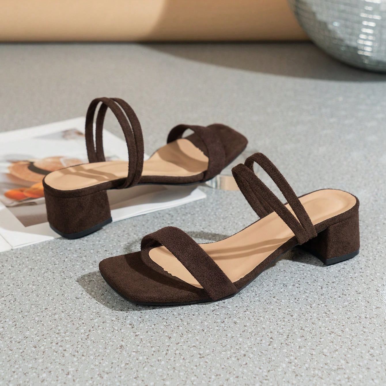 High Heel Thin Strap Chunky Mule Sandals in Red - Material Close-Up