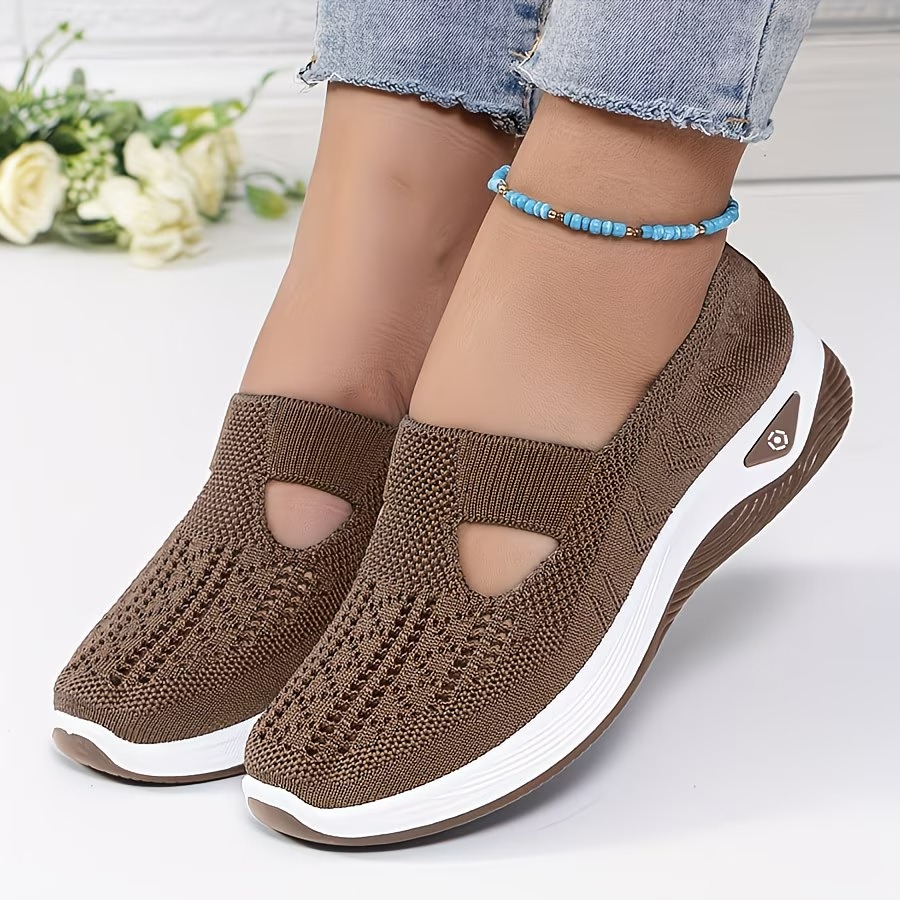 Women's EVA Cushioned Sneakers - Cushioned Comfort in Brown - Close-Up Detail