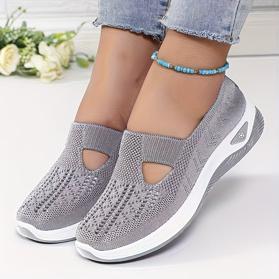 Women's EVA Cushioned Sneakers - Cushioned Comfort in Light Gray - Angled View