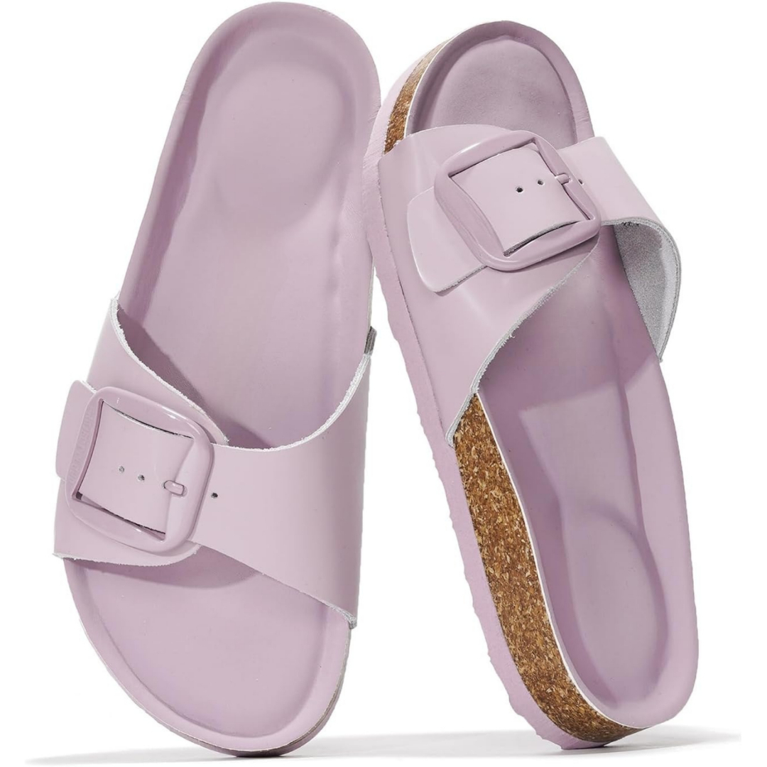 100% Genuine Leather Memory Foam with Insole Slides Sandals for Women