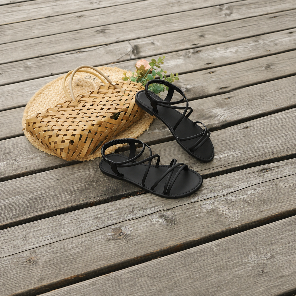 Minimalist Buckled Back Strap Flat Sandals