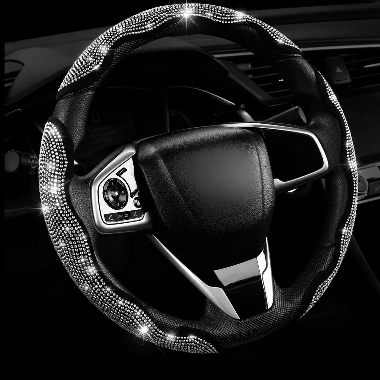 Universal 3 Piece Segmented Rhinestone Car Steering Wheel Cover