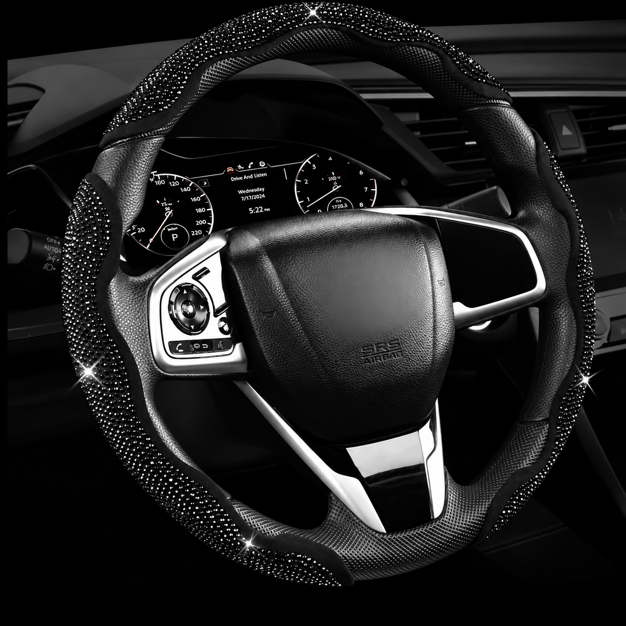 Universal 3 Piece Segmented Rhinestone Car Steering Wheel Cover