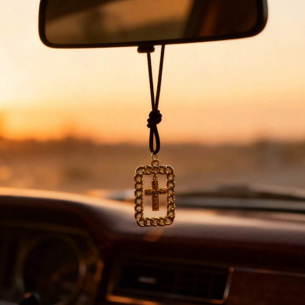 Beaded Cross Rearview Mirror Hanging Car Pendant