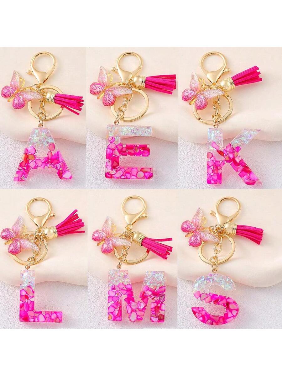 Alphabet Letter Keychain With Tassel And Lobster Charm For Keys And Bags