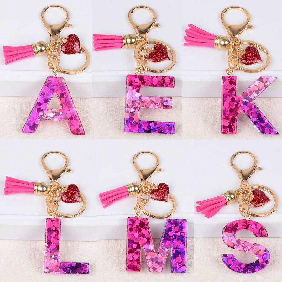 Alphabet Letter Keychain With Tassel And Lobster Charm For Keys And Bags
