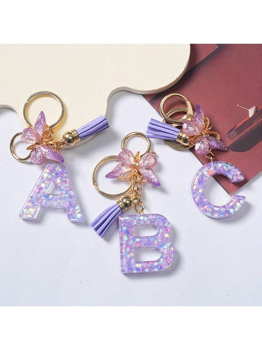 Alphabet Letter Keychain With Tassel And Lobster Charm For Keys And Bags