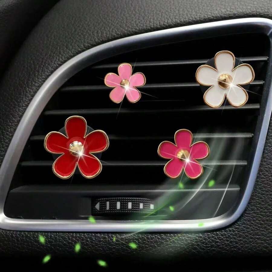 Pack Of 4 Flower Car Air Vent Aromatherapy Clips No Scent Included
