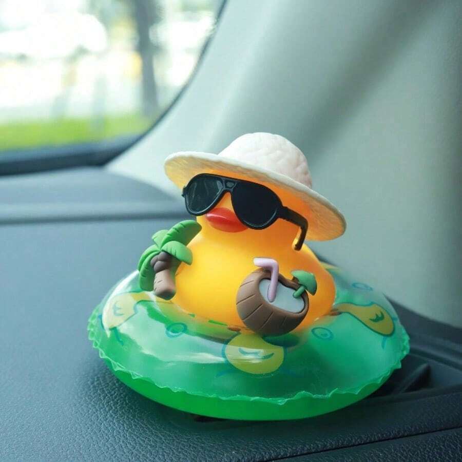 Duck Car Dashboard Statue With Coconut Accents