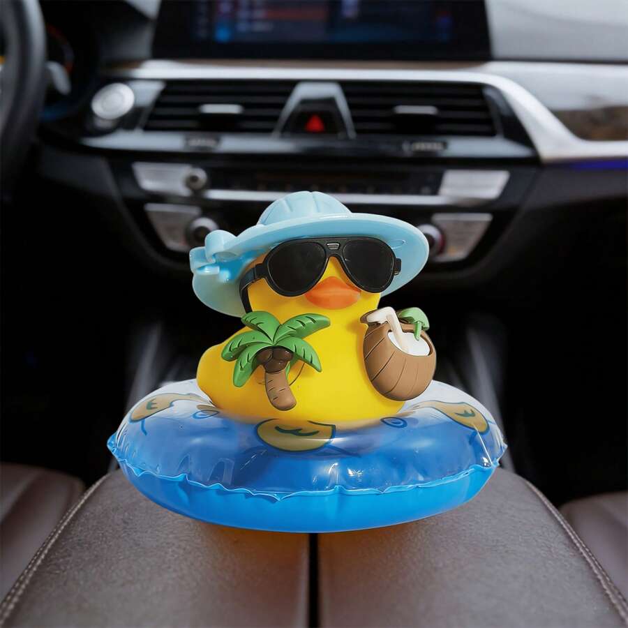 Duck Car Dashboard Statue With Coconut Accents
