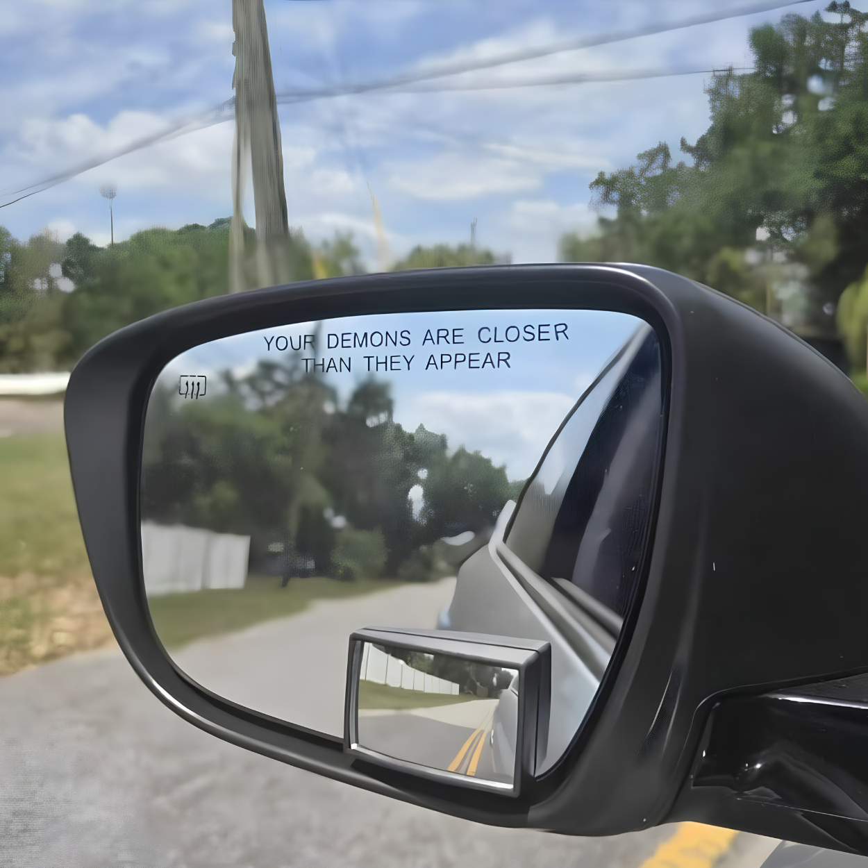 Car Rearview Mirror Decal With Demon Quote