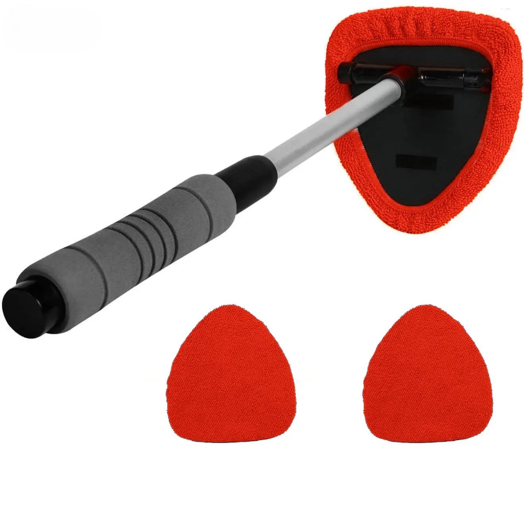 Windshield Cleaner Tool With Extendable Handle And 2 Microfiber Pads For Car Interior & Exterior Glass Cleaning