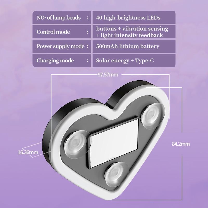 Joytutus Solar Powered LED Heart Shape C-Pillar Neon Light Eco-Friendly Wireless Car Interior Decor 9.57mm x 8.42mm x 15.36mm Modern Stylish Design