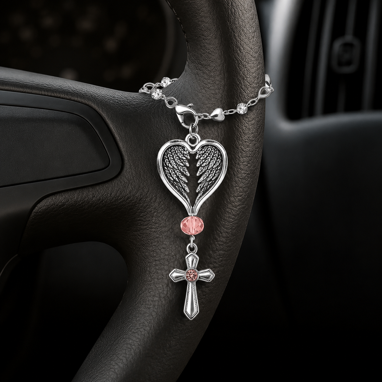 Guardian Wing Cross Charm Car Steering Wheel And Handbag Pendant Decor