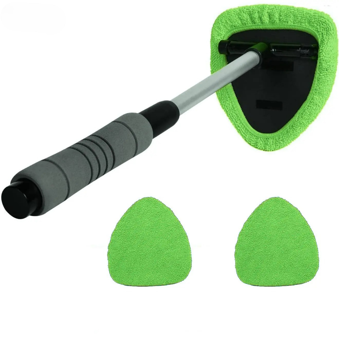 Windshield Cleaner Tool With Extendable Handle And 2 Microfiber Pads For Car Interior & Exterior Glass Cleaning
