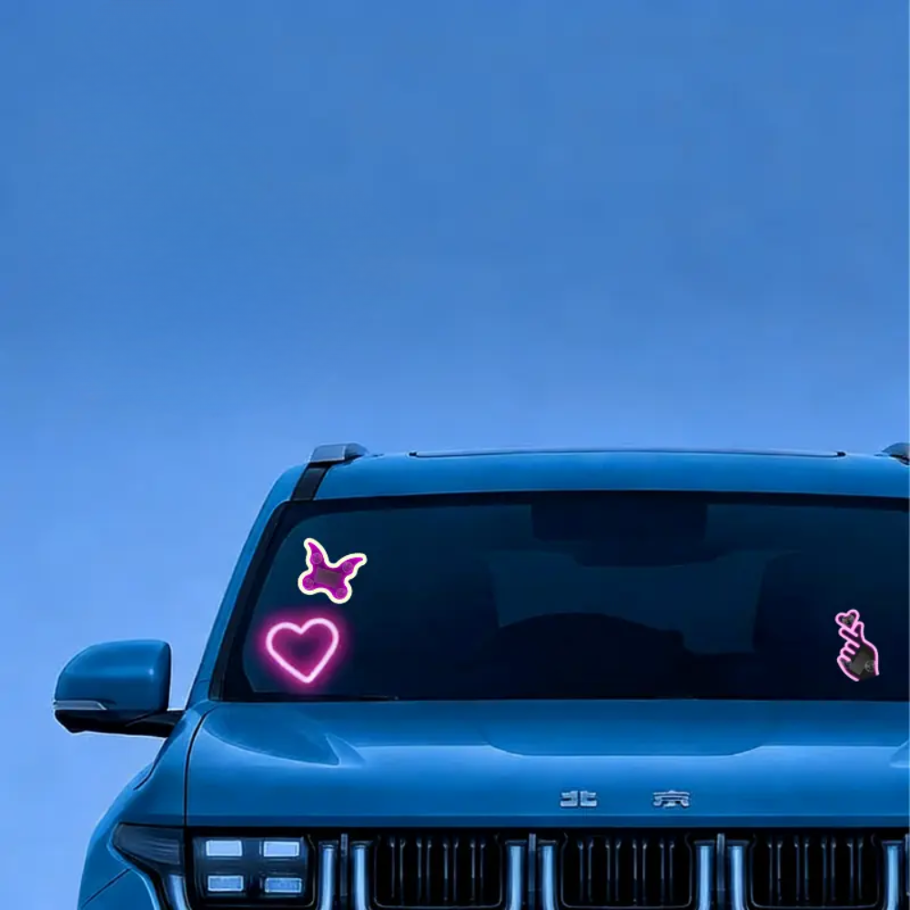 Solar Powered LED Heart Shape C-Pillar Neon Light Eco-Friendly Wireless Car Interior Decor