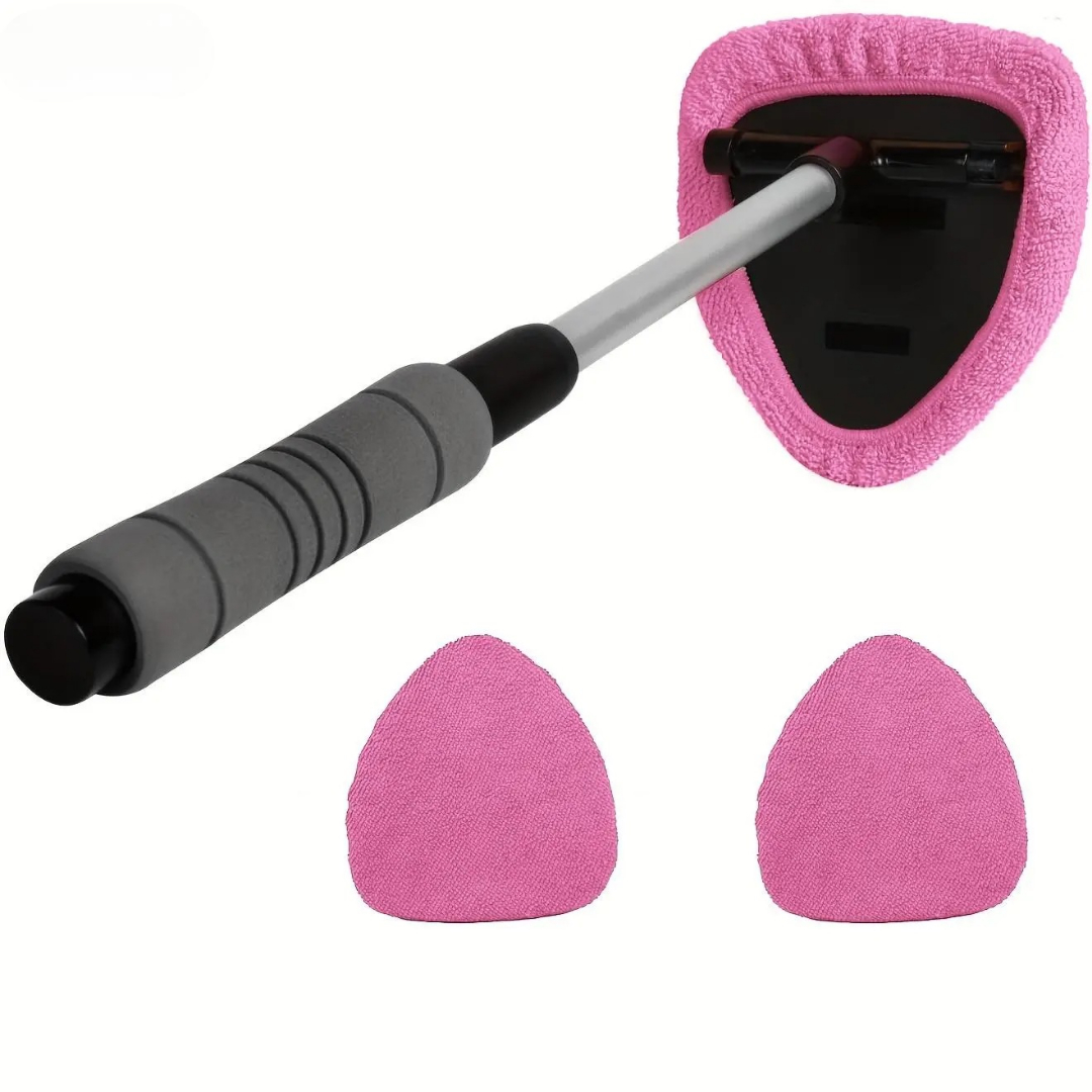 Windshield Cleaner Tool With Extendable Handle And 2 Microfiber Pads For Car Interior & Exterior Glass Cleaning