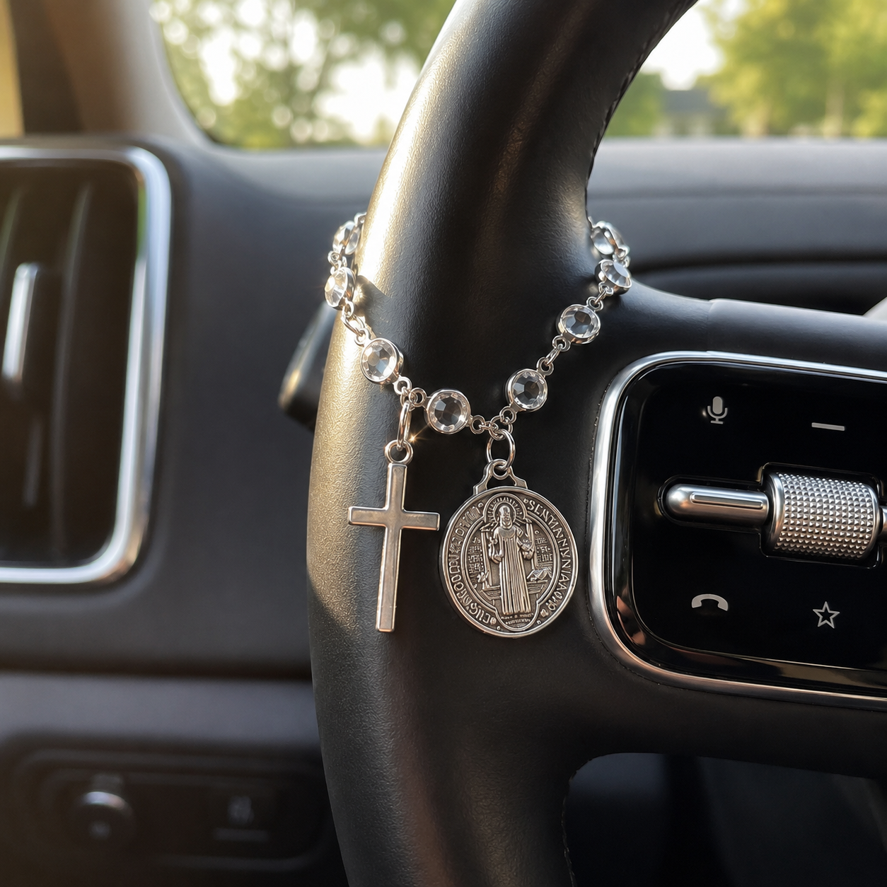 St Benedict Medal Cross Car Charm Religious Hanging Ornament Decor