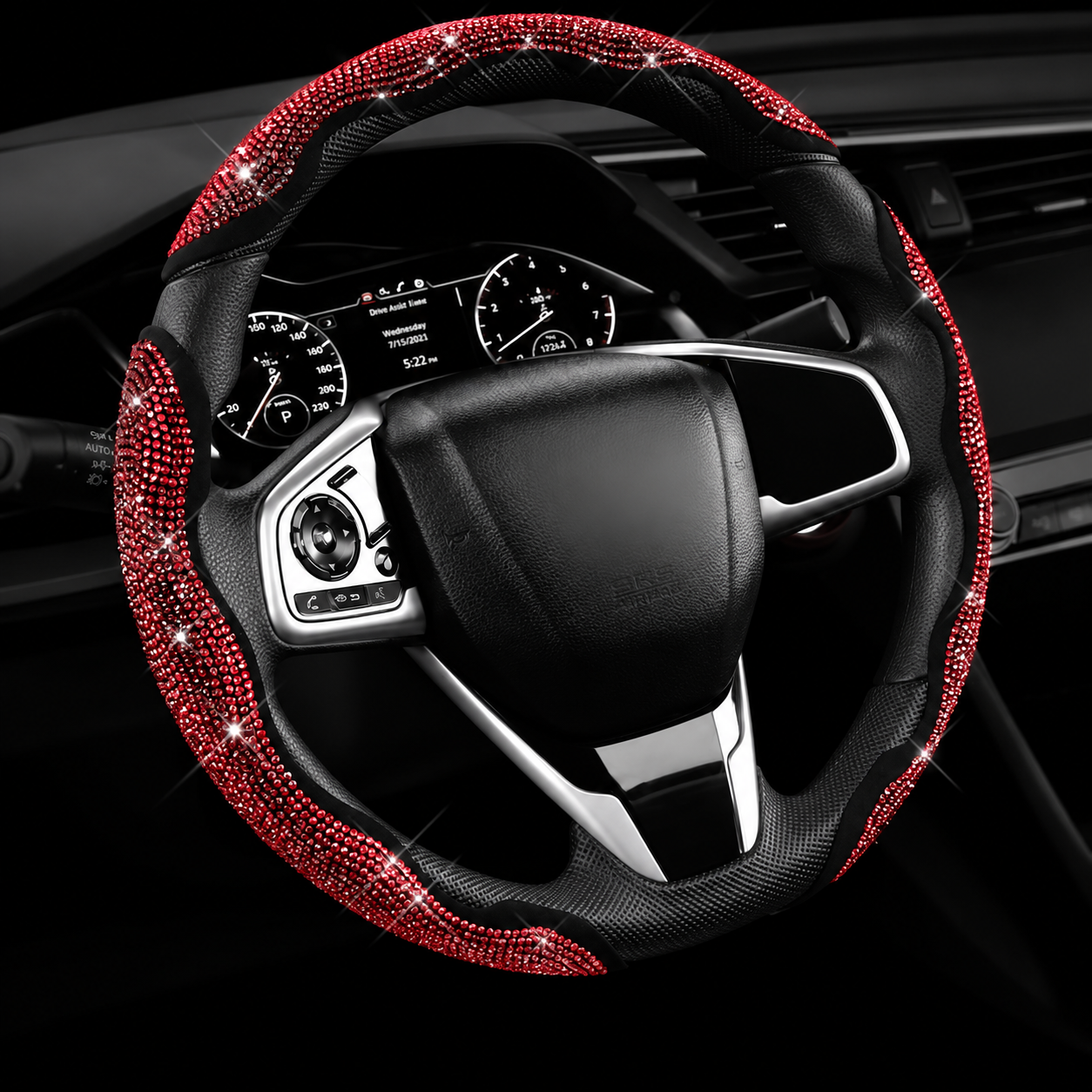 Universal 3 Piece Segmented Rhinestone Car Steering Wheel Cover