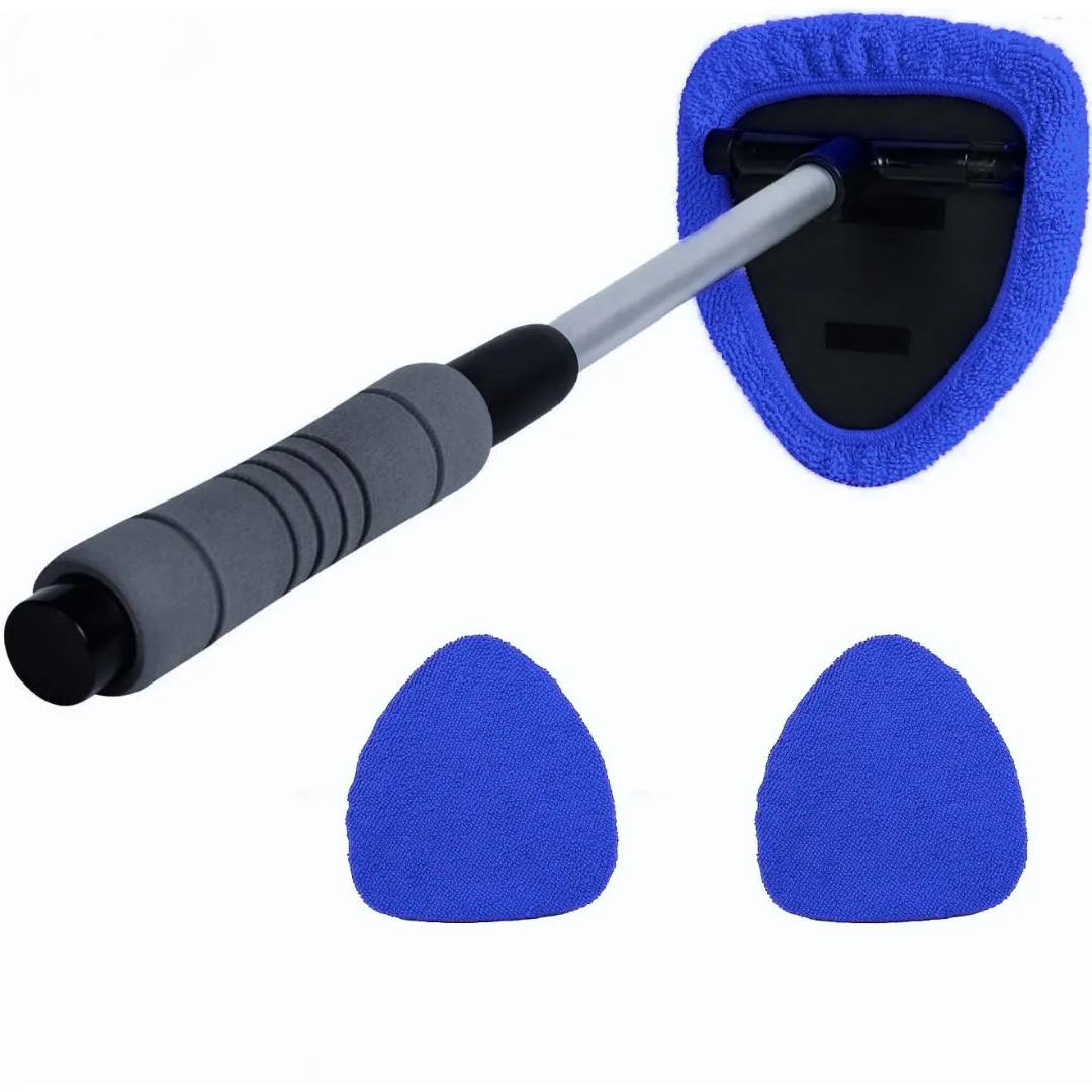Windshield Cleaner Tool With Extendable Handle And 2 Microfiber Pads For Car Interior & Exterior Glass Cleaning