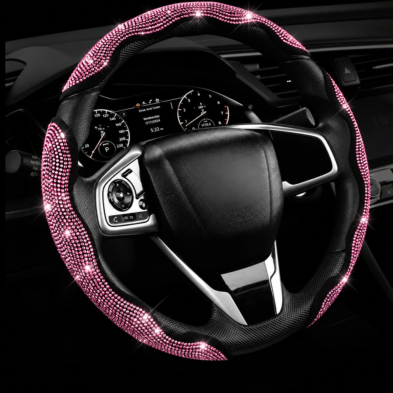 Universal 3 Piece Segmented Rhinestone Car Steering Wheel Cover