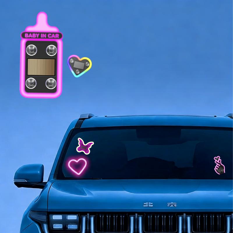 Joytutus Solar Powered LED Heart Shape C-Pillar Neon Light Eco-Friendly Wireless Car Interior Decor 9.57mm x 8.42mm x 15.36mm Modern Stylish Design