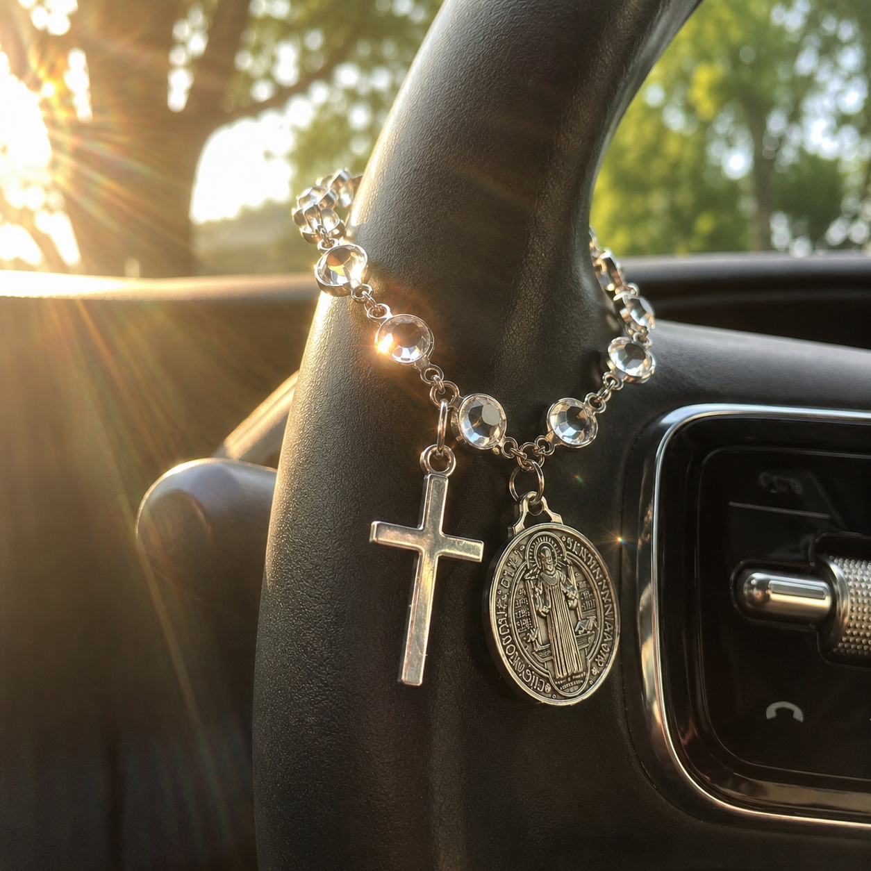 St Benedict Medal Cross Car Charm Religious Hanging Ornament Decor