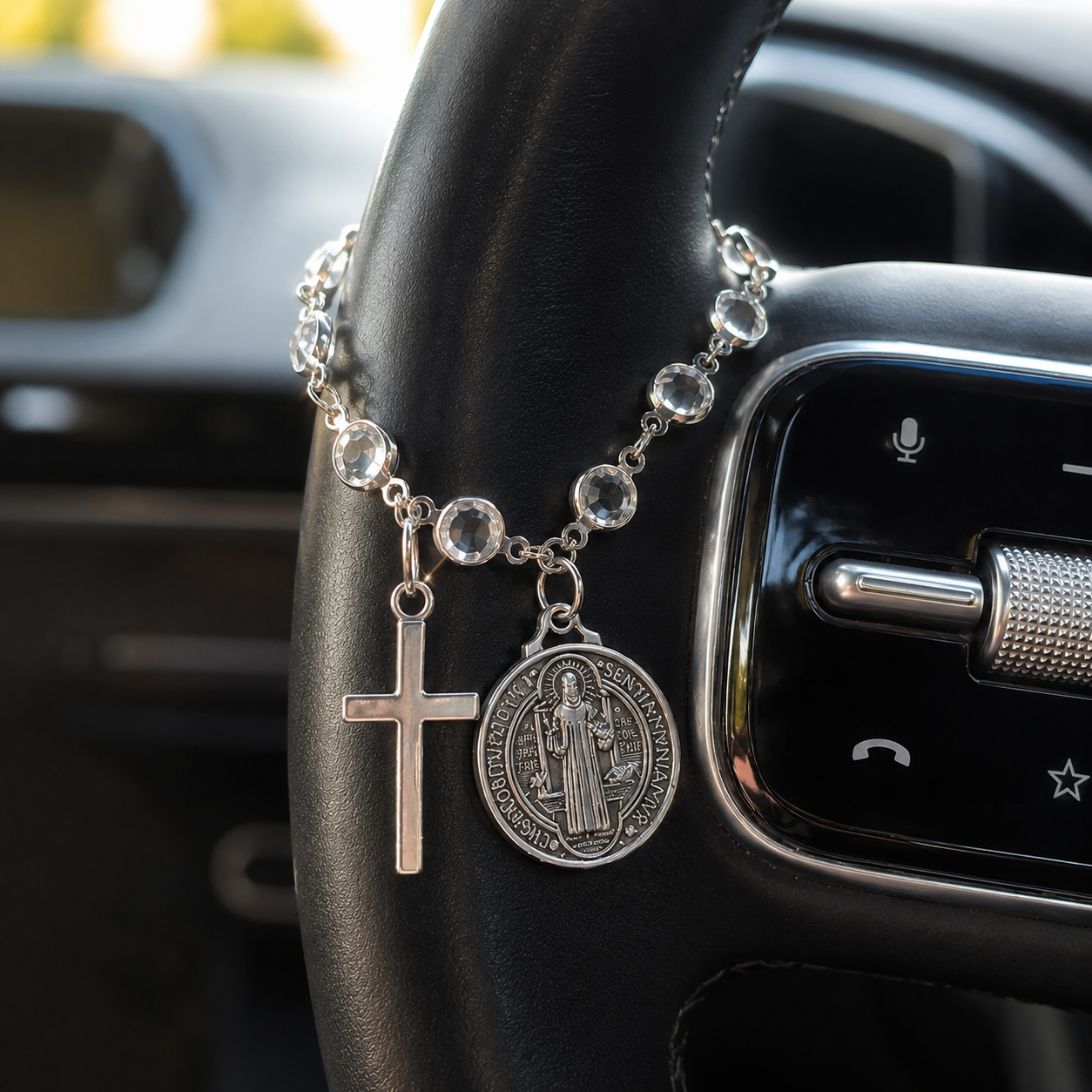 St Benedict Medal Cross Car Charm Religious Hanging Ornament Decor