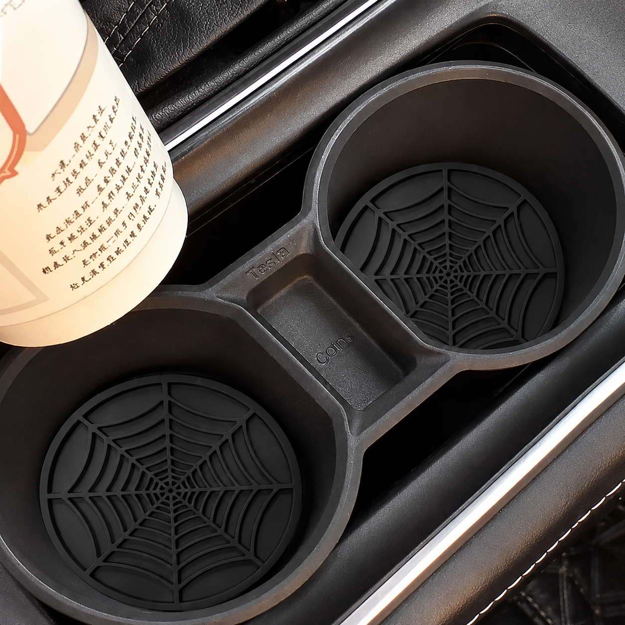 2 Piece Car Cup Holder Anti Pad Spider Web Slip Design