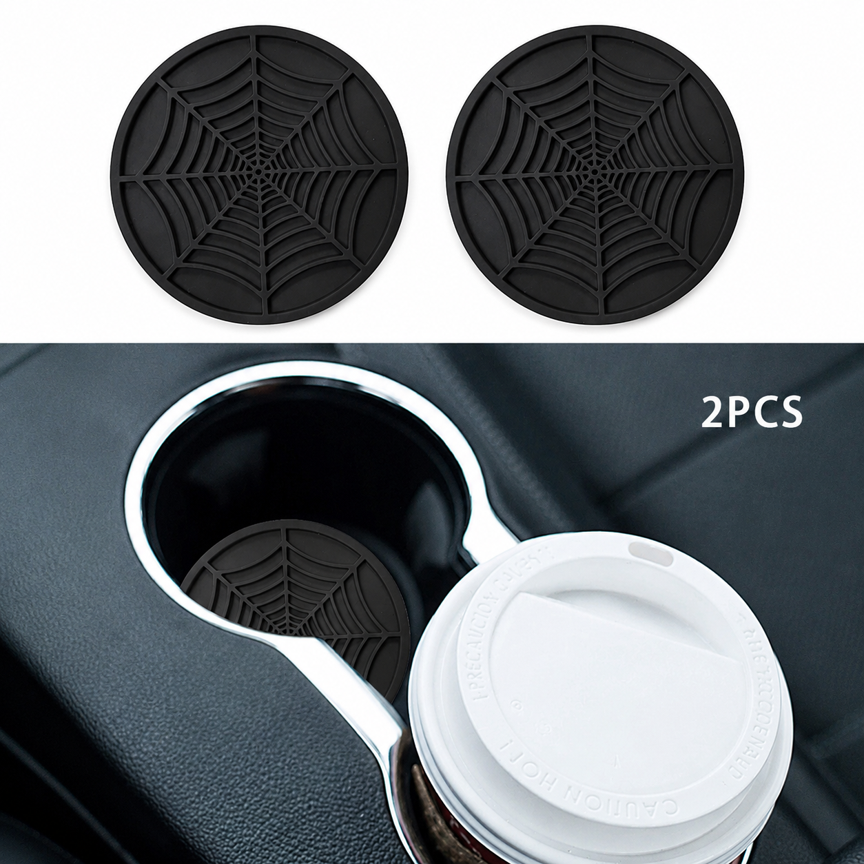 2 Piece Car Cup Holder Anti Pad Spider Web Slip Design