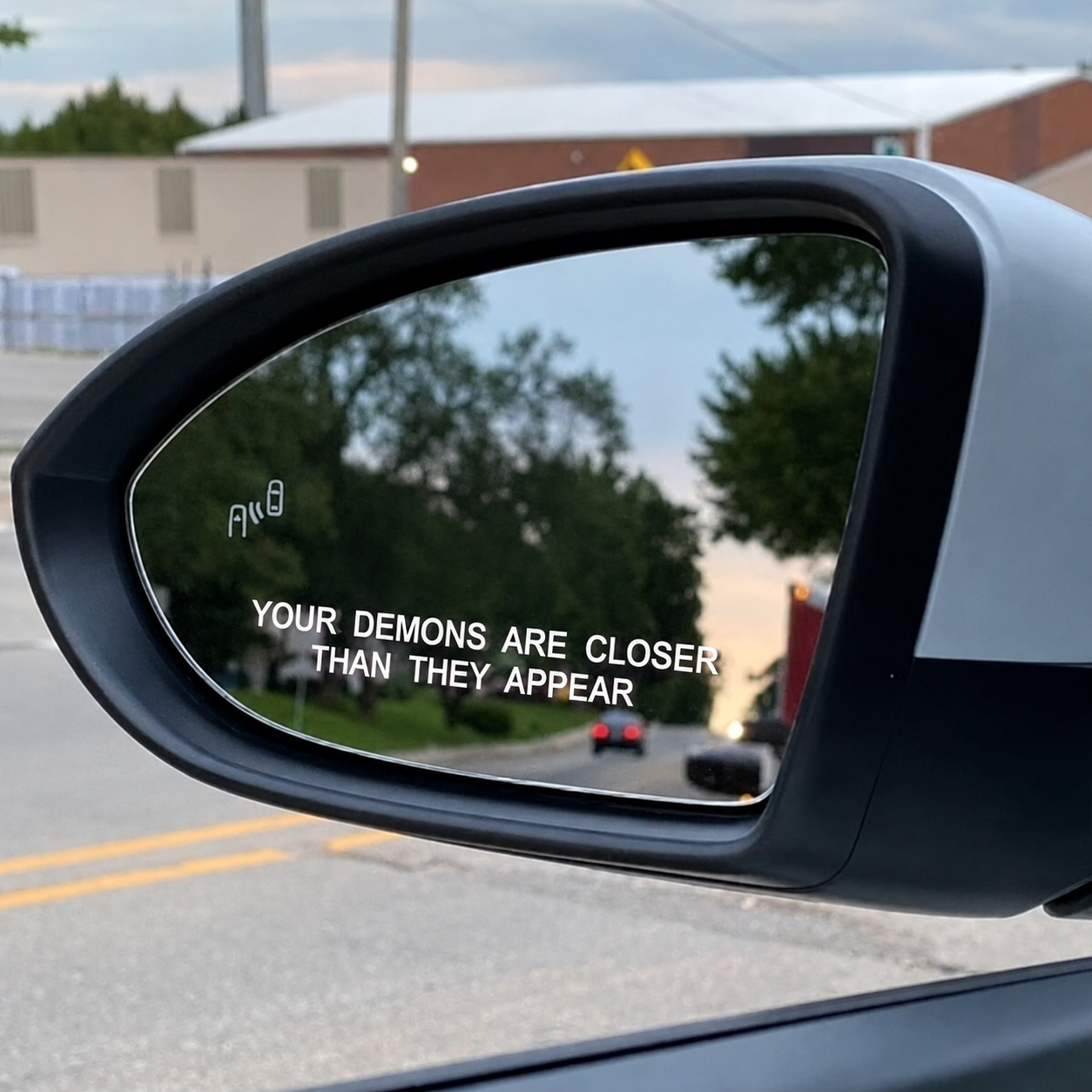 Car Rearview Mirror Decal With Demon Quote