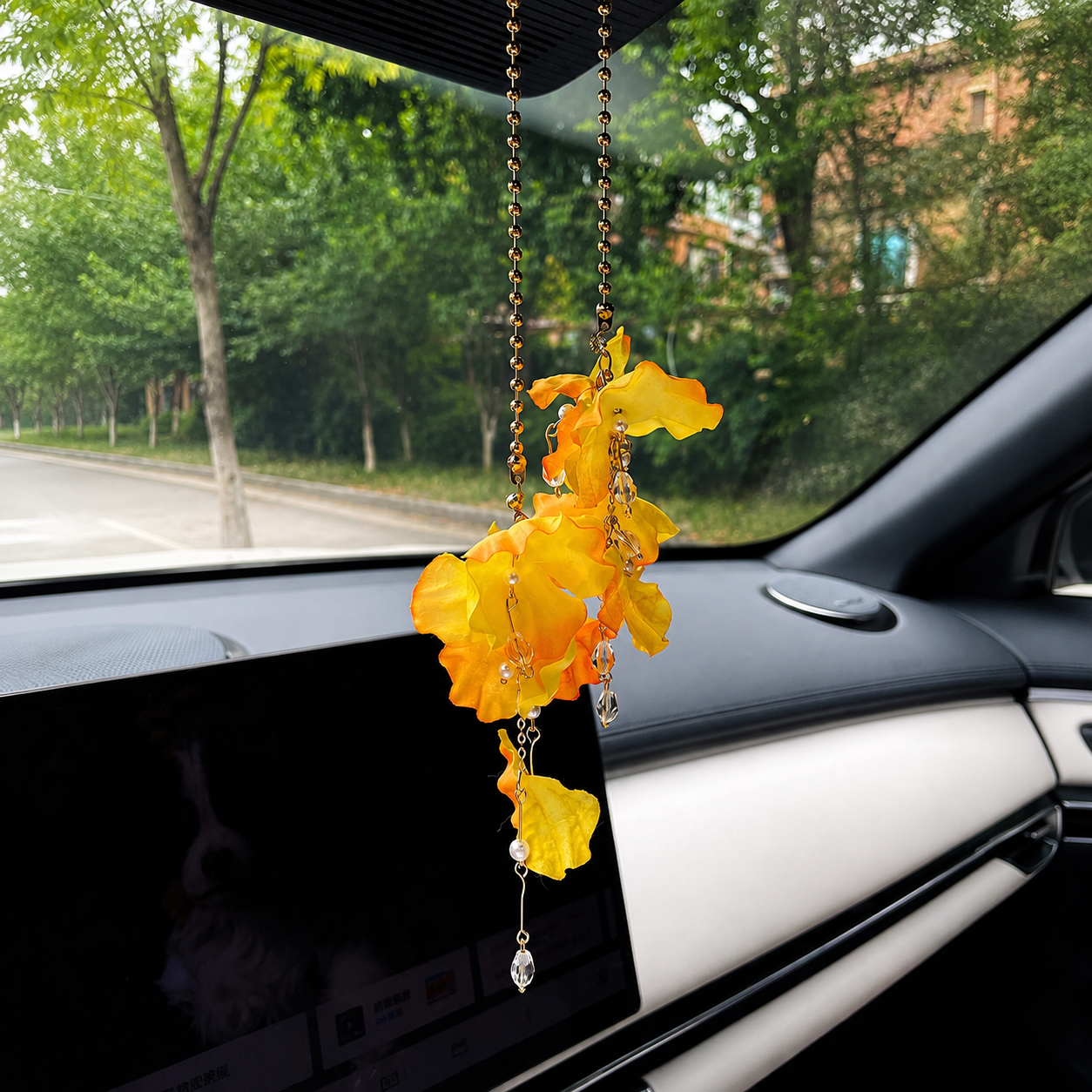 Flower Tassel Rearview Mirror Hanging Car Ornament