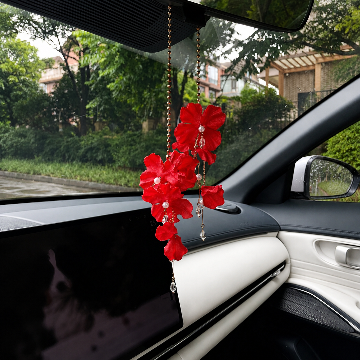 Flower Tassel Rearview Mirror Hanging Car Ornament